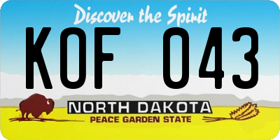 ND license plate KOF043