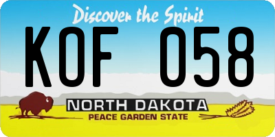 ND license plate KOF058