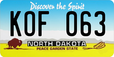 ND license plate KOF063
