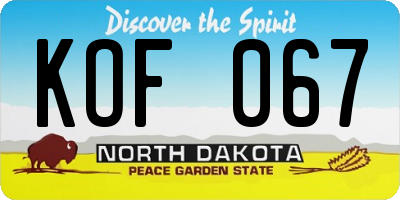 ND license plate KOF067