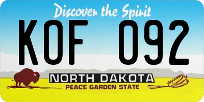 ND license plate KOF092