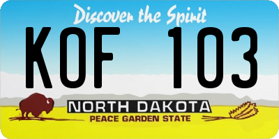 ND license plate KOF103