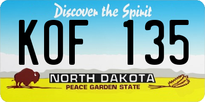 ND license plate KOF135