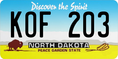 ND license plate KOF203