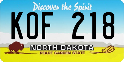 ND license plate KOF218