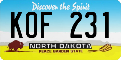 ND license plate KOF231