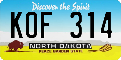 ND license plate KOF314