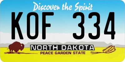 ND license plate KOF334