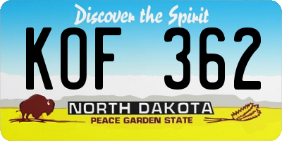 ND license plate KOF362