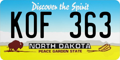 ND license plate KOF363