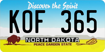 ND license plate KOF365