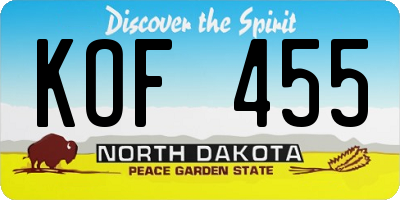 ND license plate KOF455