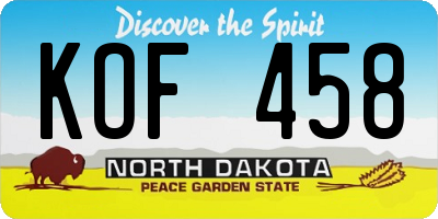 ND license plate KOF458