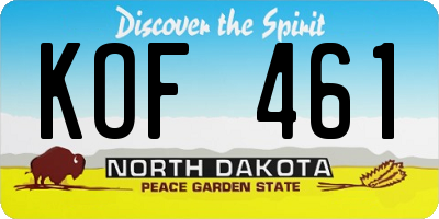 ND license plate KOF461
