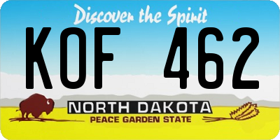 ND license plate KOF462