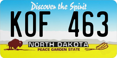 ND license plate KOF463