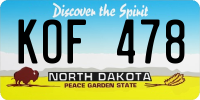 ND license plate KOF478