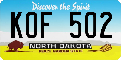 ND license plate KOF502