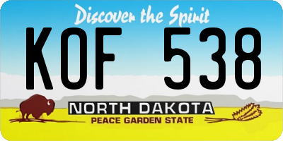 ND license plate KOF538