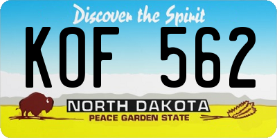 ND license plate KOF562