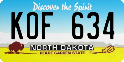 ND license plate KOF634