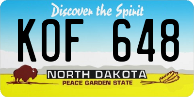 ND license plate KOF648