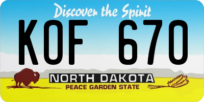 ND license plate KOF670