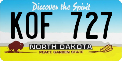 ND license plate KOF727