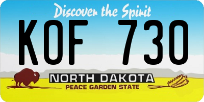 ND license plate KOF730