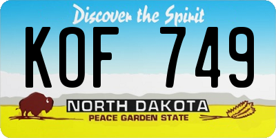 ND license plate KOF749