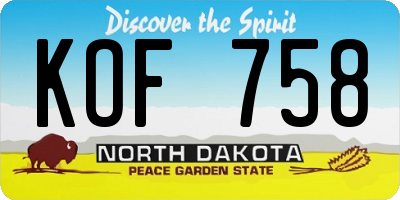 ND license plate KOF758