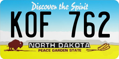 ND license plate KOF762