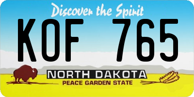 ND license plate KOF765