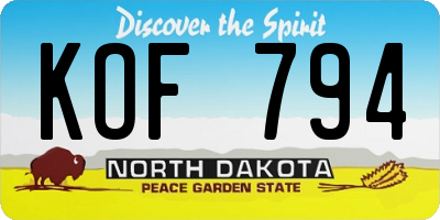 ND license plate KOF794