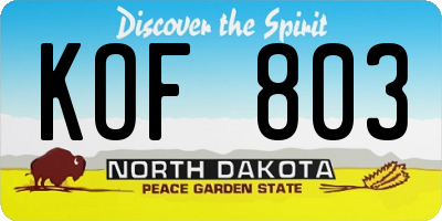 ND license plate KOF803