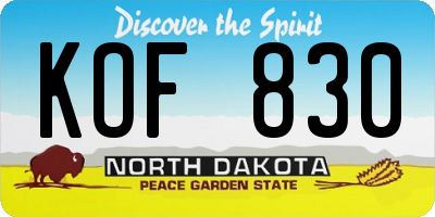 ND license plate KOF830