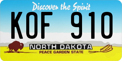 ND license plate KOF910