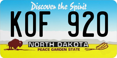 ND license plate KOF920