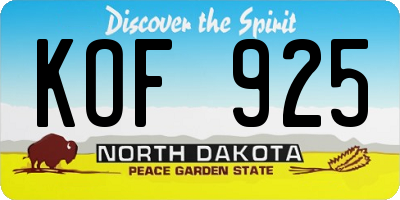 ND license plate KOF925