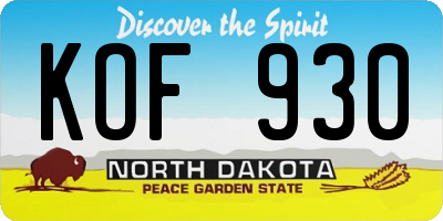 ND license plate KOF930