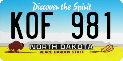 ND license plate KOF981