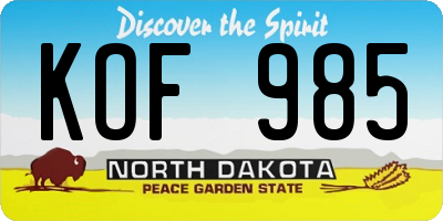 ND license plate KOF985