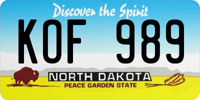 ND license plate KOF989