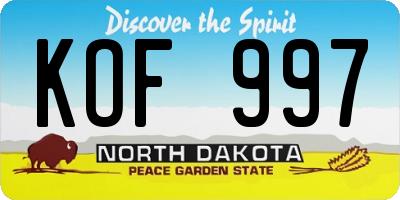 ND license plate KOF997