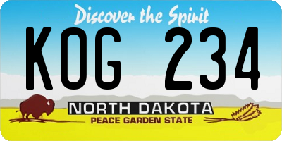 ND license plate KOG234