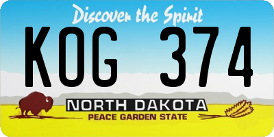 ND license plate KOG374