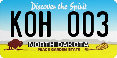 ND license plate KOH003