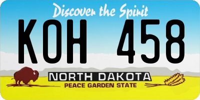 ND license plate KOH458
