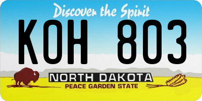 ND license plate KOH803