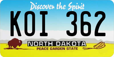 ND license plate KOI362